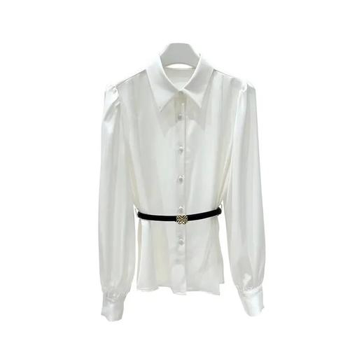 【自】全新升级【铂金会员174/天猫229/差价55】(01755) 洛诗琳2025春季新款简约优雅缎面衬衫女长袖百搭衬衣送腰带 商品图4