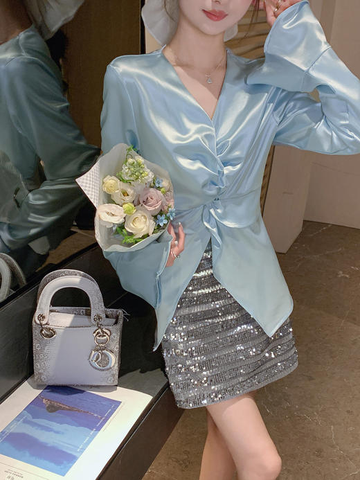 张心子【璀璨生辉】春夏高腰百搭通勤亮片半身裙 U2502053 商品图1