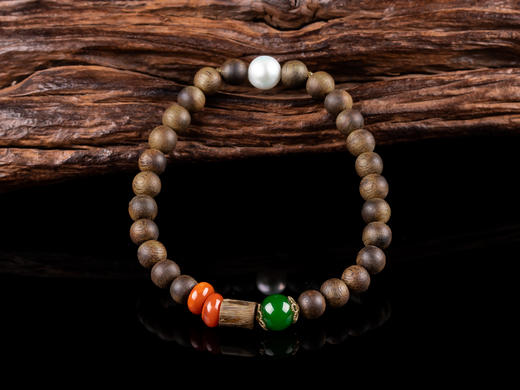 XY0042原创沉香DIY碧玉南红珍珠手串 商品图0