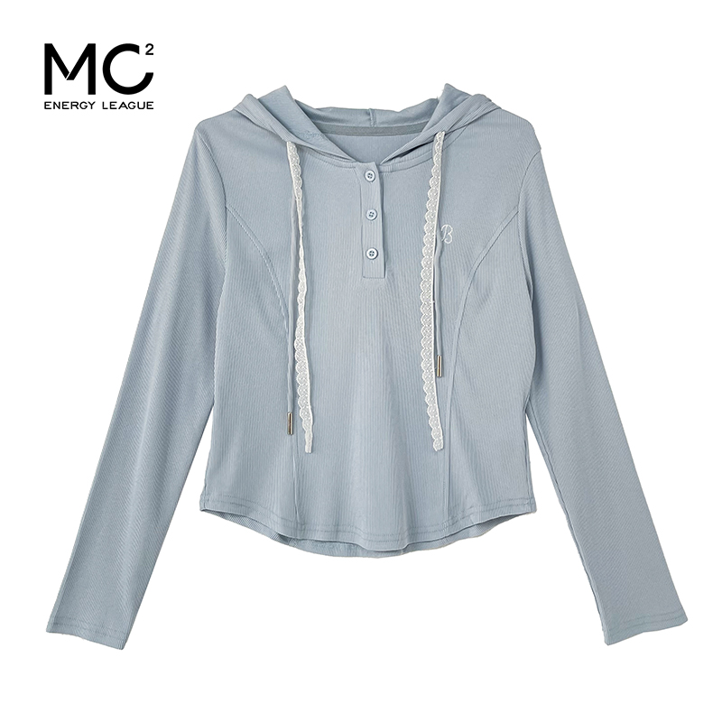 女装连帽钉扣款蕾丝帽绳T恤-19332T5212008