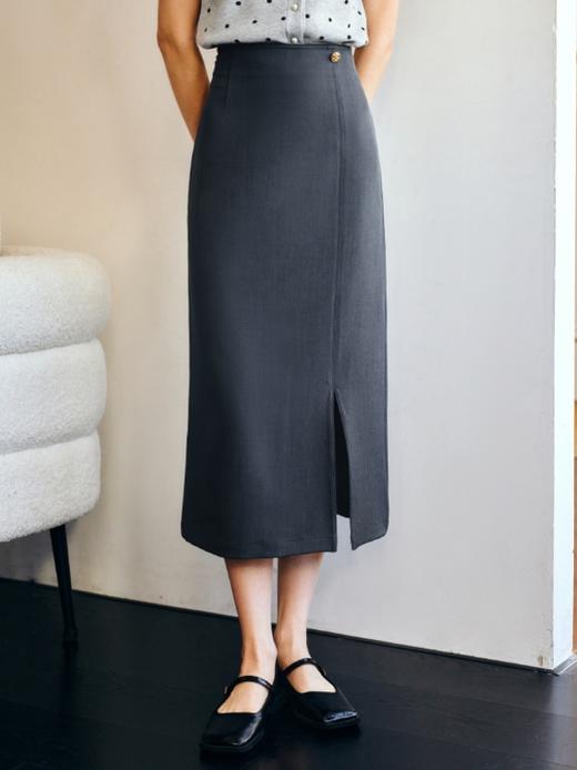 OLrain欧芮儿灰色直筒半身裙女春季2025新款通勤设计感开叉半裙 商品图4