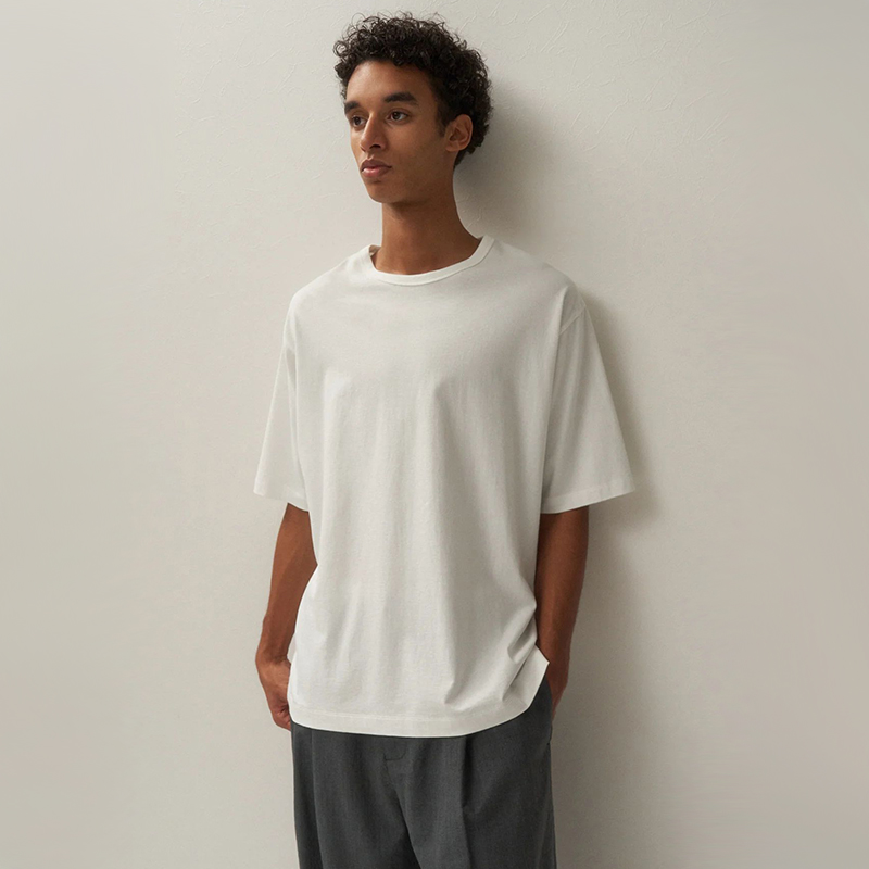 ATON COTTON中性款日本和歌山编织超长棉吸水速干全棉圆领短袖T恤