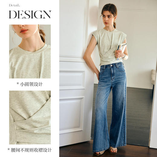 OLrain欧芮儿不规则小飞袖扭结T恤女春季2025新款气质设计感上衣 商品图1