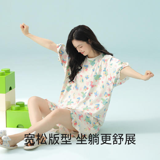【抗菌新疆棉】自然醒「香甜精灵」睡衣女夏季7A抗菌超柔软凉爽短袖短裤圆领女纯棉家居服JLM 商品图3