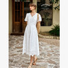 Olrain欧芮儿2025夏季法式棉蕾丝短袖V领复古灯笼袖设计连衣裙 商品缩略图1