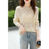 扭花镂空精纺羊毛衫 | 莎岚伊陌 女士春秋款圆领显瘦落肩微透毛衣上衣 商品缩略图0