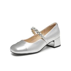 2楼天美意BJ761粗跟玛丽珍皮鞋晚晚鞋