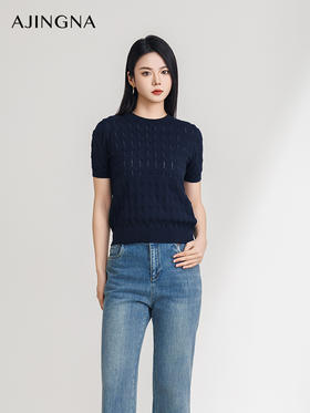 【商场同款】阿菁娜2025夏季新款松弛感短袖针织衫A30X301032