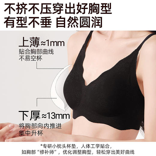 好奇蜜斯无痕内衣女蕾丝无钢圈小胸聚拢文胸罩套装隐形薄春  梅琳 商品图4