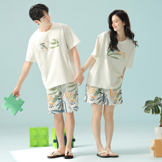 【抗菌新疆棉】自然醒「高甜预警」纯棉女睡衣情侣款夏季夏天纯棉男女短袖短裤薄款休闲可外穿JLM 商品图8