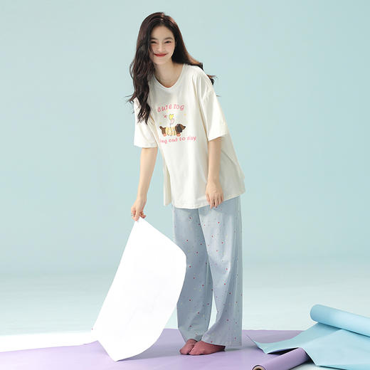 【抗菌新疆棉】自然醒「糖水日记」纯棉可爱睡衣女春秋款夏季短袖长裤家居服套装夏天夏款JLM 商品图8