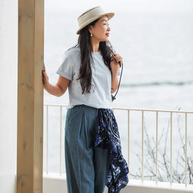 【林栖设计小店】棉混纺T恤短袖多色简约百搭宽松显瘦2025春夏新品针织上衣女1952135