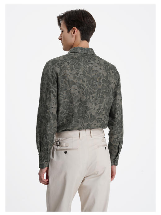 callisto山海系列海藻绿植物印花亚麻休闲衬衫 商品图4