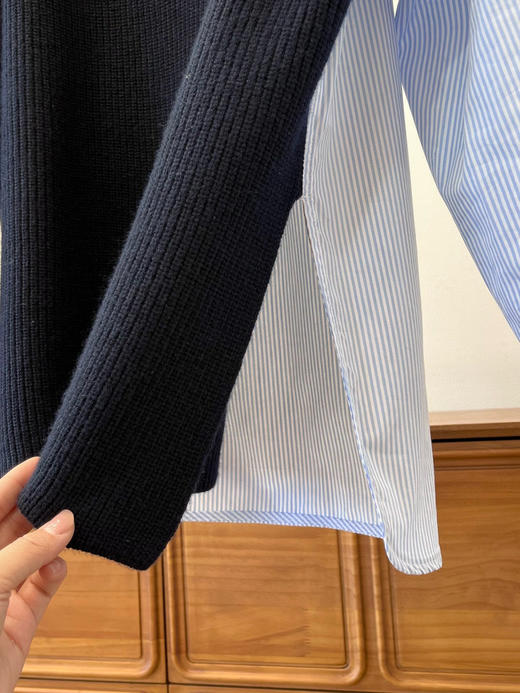 𝐂𝐨𝐬 同款早春藏青条纹衬衫拼接V领针织衫 商品图10