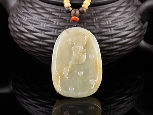 XY0084原创DIY沉香翡翠珠链+黄翡关公挂件 商品图2