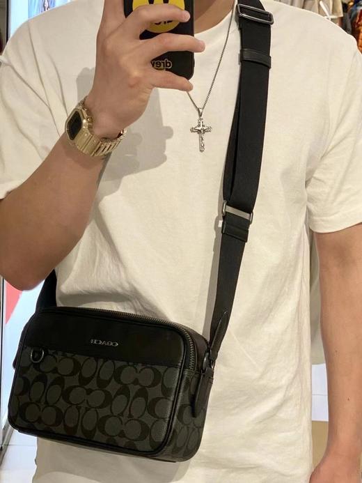 男士单肩相机斜挎包老花邮差包时尚手机腰包男款 商品图3