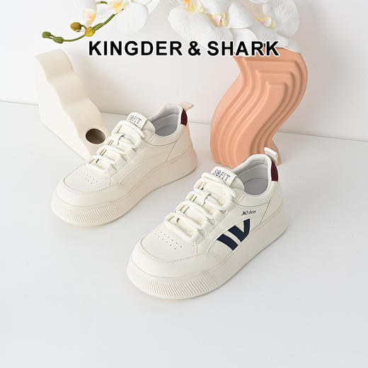 经典鲨2025年春新款韩版系带平底时尚拼色休闲板鞋小白鞋女KW279-517091 商品图0