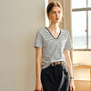 OLrain欧芮儿V领条纹百搭T恤女春季2025新款气质修身显瘦撞色上衣 商品缩略图3