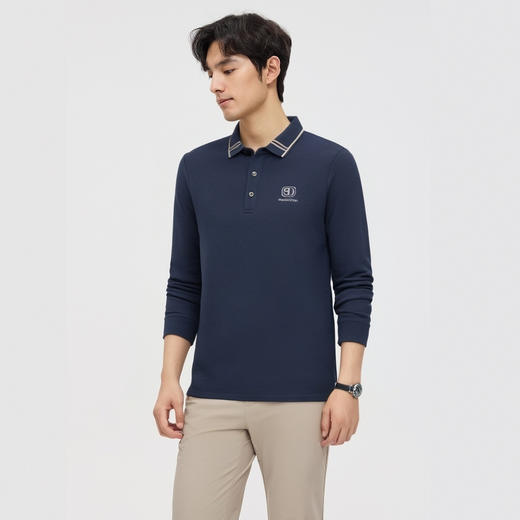 【含桑蚕丝】圣得西亲肤柔软POLO衫男士印花长袖T恤2025秋季新款上衣 商品图1