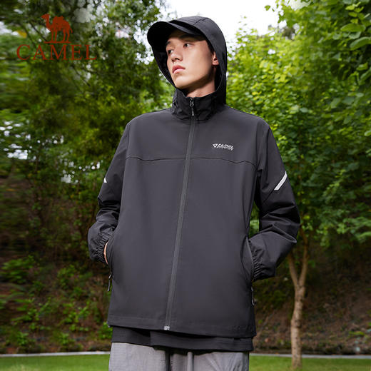 骆驼运动风衣外套秋冬季新款梭织连帽防风防水舒适保暖顺滑亲肤男  C13CAY6021_J34CABH632 商品图2