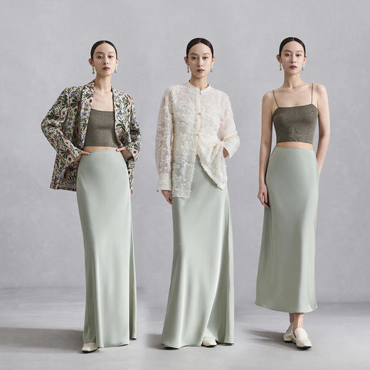 naivee纳薇秋垂感高腰光泽感修身鱼尾半身裙女气质长半裙设计感247272385/247277785 商品图1