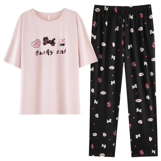 【超柔软莫代尔】自然醒「甜感氧气」莫代尔棉睡衣女夏季短袖长裤可爱可外穿家居服套装JLM 商品图9