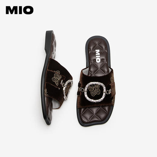 MIO米奥拖鞋女丝绒蝴蝶复古低跟方头外穿度假凉鞋M253131943 商品图3