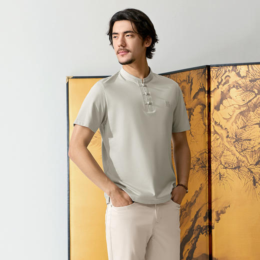 【刘冠逸同款】柒牌男士短袖POLO衫2025夏季薄款中国风盘扣休闲上衣128T72260 商品图2