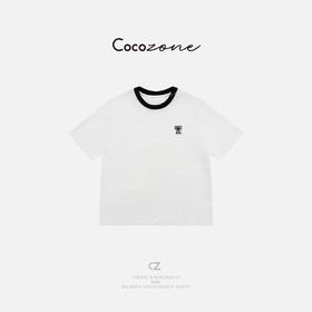 COCO ZONE 100棉撞色圆领蝴蝶结图案短袖T恤CD2A0049