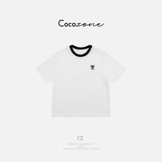 COCO ZONE 100棉撞色圆领蝴蝶结图案短袖T恤CD2A0049 商品图0