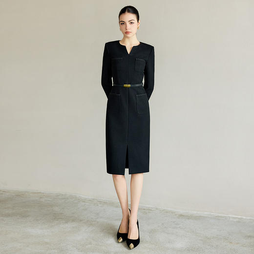 IWY/时尚黑色职业西装连衣裙女气质编织肌理感西服裙子正式场合工作服Q1290 商品图2