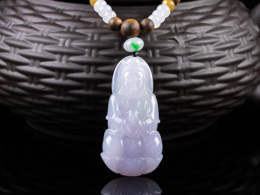 XY0091原创DIY沉香翡翠珠链+紫罗兰翡翠观音挂件 商品图2