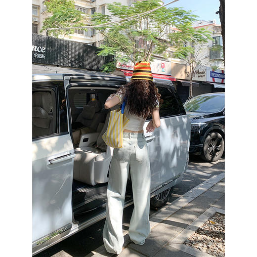 <曾小咸推荐>美式街头字母刺绣阔腿牛仔裤 商品图4