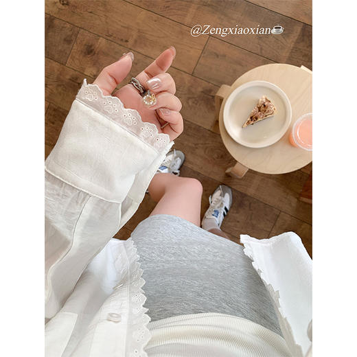 <曾小咸推荐>休闲百搭白色甜美蕾丝边宽松衬衫 商品图2