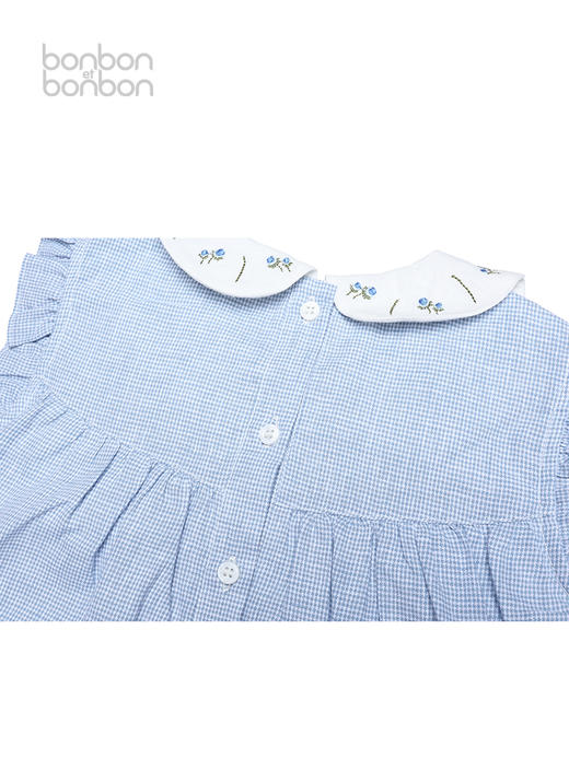 刺绣蓝色细格连衣裙 商品图2