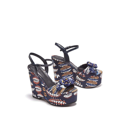 888736988928 汤丽柏琦Tory Burch 女士花卉拼贴鱼嘴坡跟凉鞋 商品图1