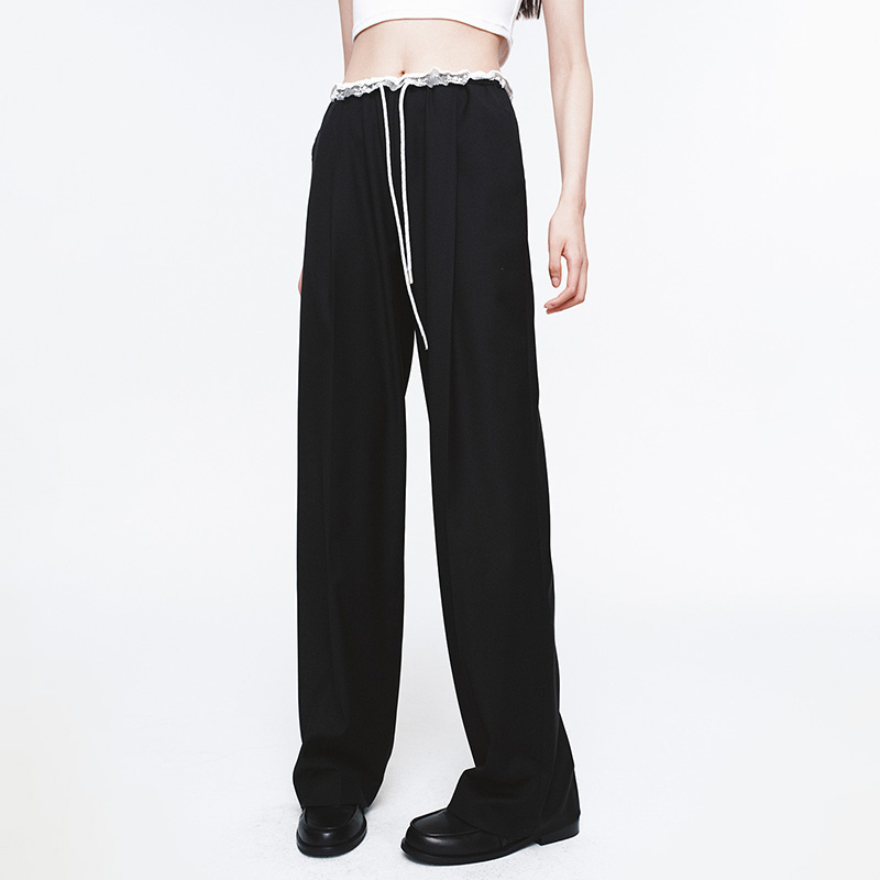 HERLIAN 2025年春季女士花边装饰抽绳长裤