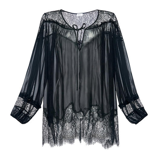 微透乔其真丝性感长袖夜衣 S623012 商品图2