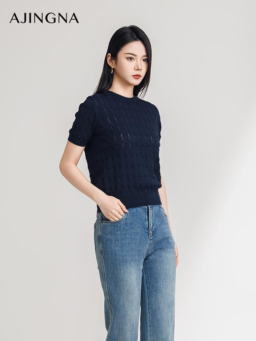 【商场同款】阿菁娜2025夏季新款松弛感短袖针织衫A30X301032 商品图1
