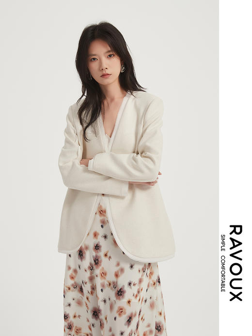 271239901拼料毛边V领西装 商品图5