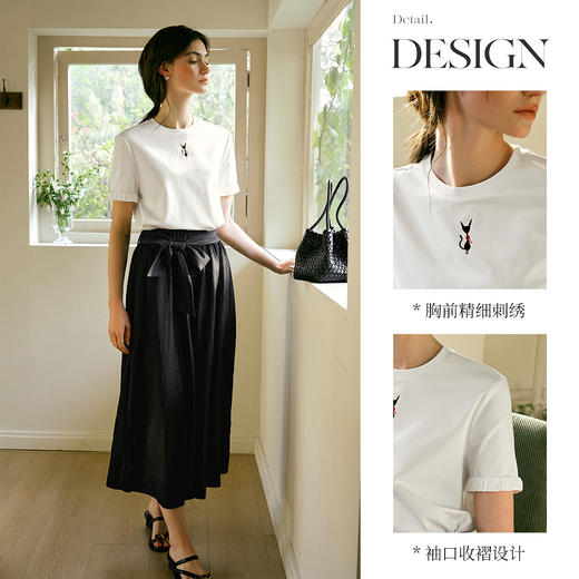 OLrain欧芮儿白色设计感简约T恤女春季2025新款宽松刺绣休闲上衣 商品图1