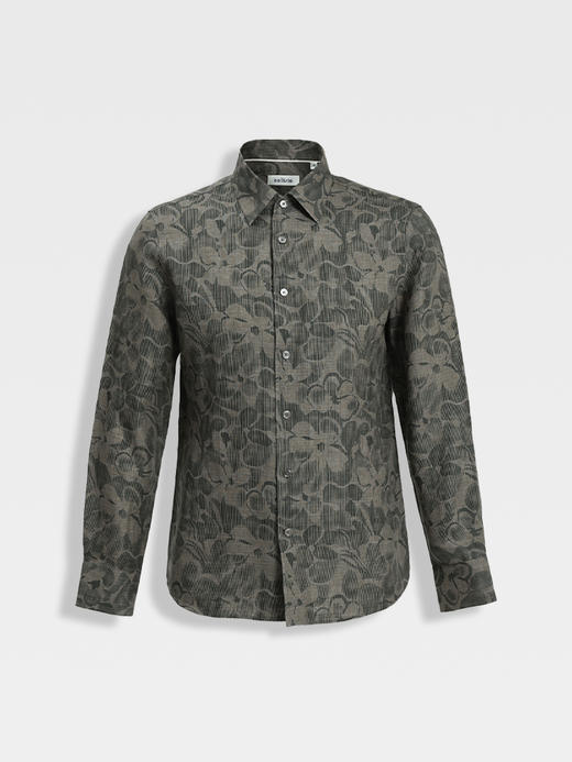 callisto山海系列海藻绿植物印花亚麻休闲衬衫 商品图0