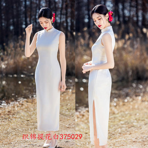 纯白色国风少女款长款无袖旗袍GX375029 商品图1