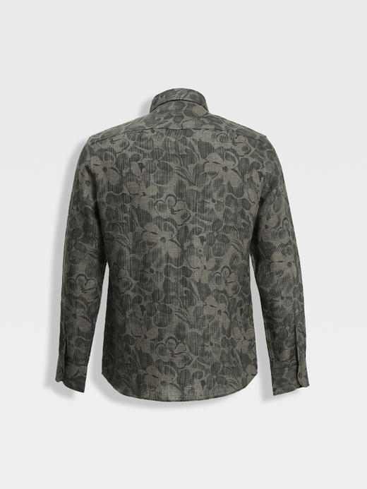 callisto山海系列海藻绿植物印花亚麻休闲衬衫 商品图1