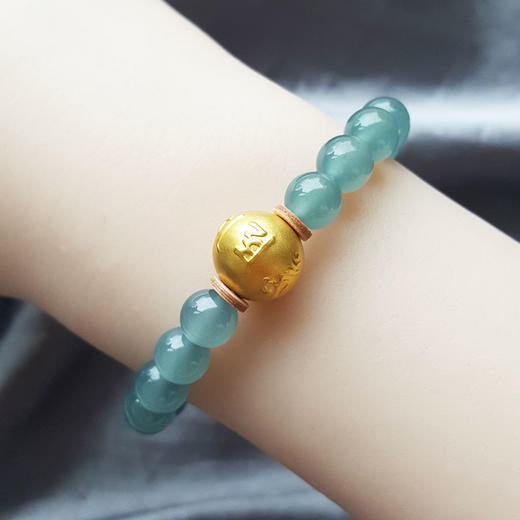 【天然正品】天然细腻无裂纹冰种蓝水近7.5MM翡翠配足金圆珠手串280225XY29 现售价：3880 商品图4