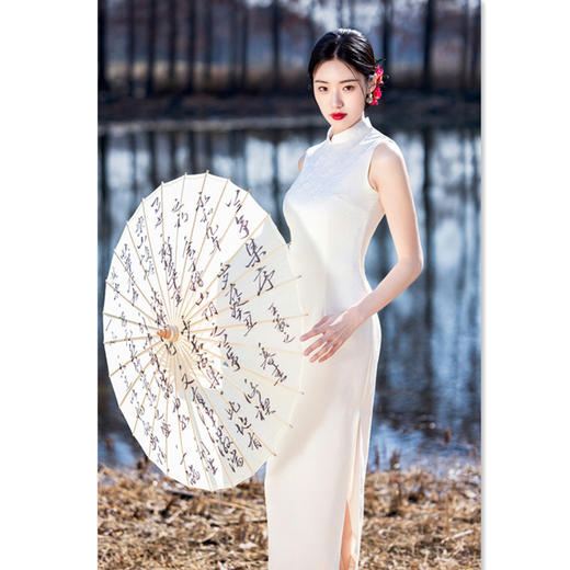 纯白色国风少女款长款无袖旗袍GX375029 商品图2