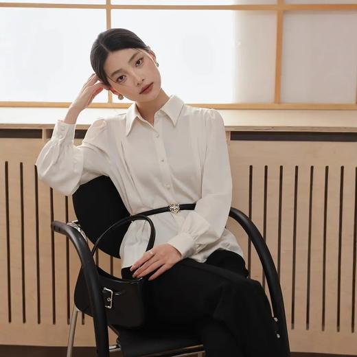 【自】全新升级【铂金会员174/天猫229/差价55】(01755) 洛诗琳2025春季新款简约优雅缎面衬衫女长袖百搭衬衣送腰带 商品图3