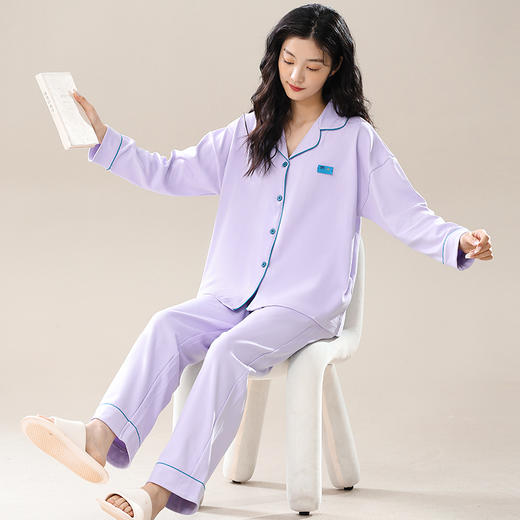 热卖中！【比裸睡还舒服】HNAN 纯棉情侣款家居服 全棉长袖开衫睡衣套装 休闲版型 男女款 多色可选 商品图7