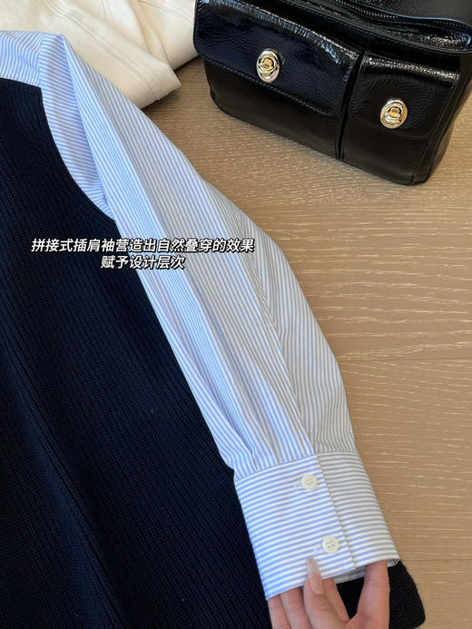 𝐂𝐨𝐬 同款早春藏青条纹衬衫拼接V领针织衫 商品图12