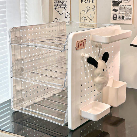 【多功能大容量！洞洞板文件架】桌面收纳架女生工位改造神器文具A4纸办公桌文件多层置物架。ry 商品图3